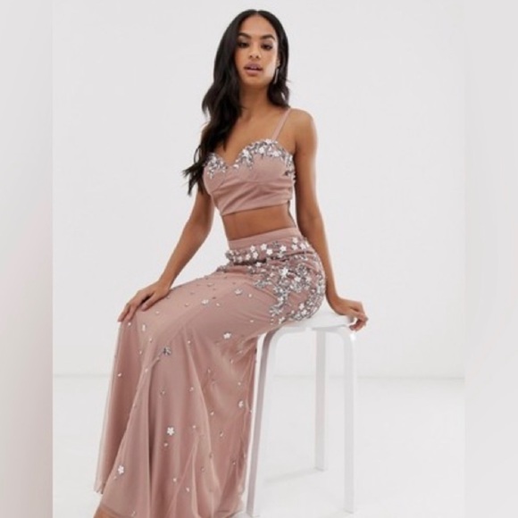 DOLLY & DELICIOUS CO-ORD IN CHAMPAGNE-PINK. EMBELLISHED MERMAID INDIAN CO-ORD - Picture 3 of 6